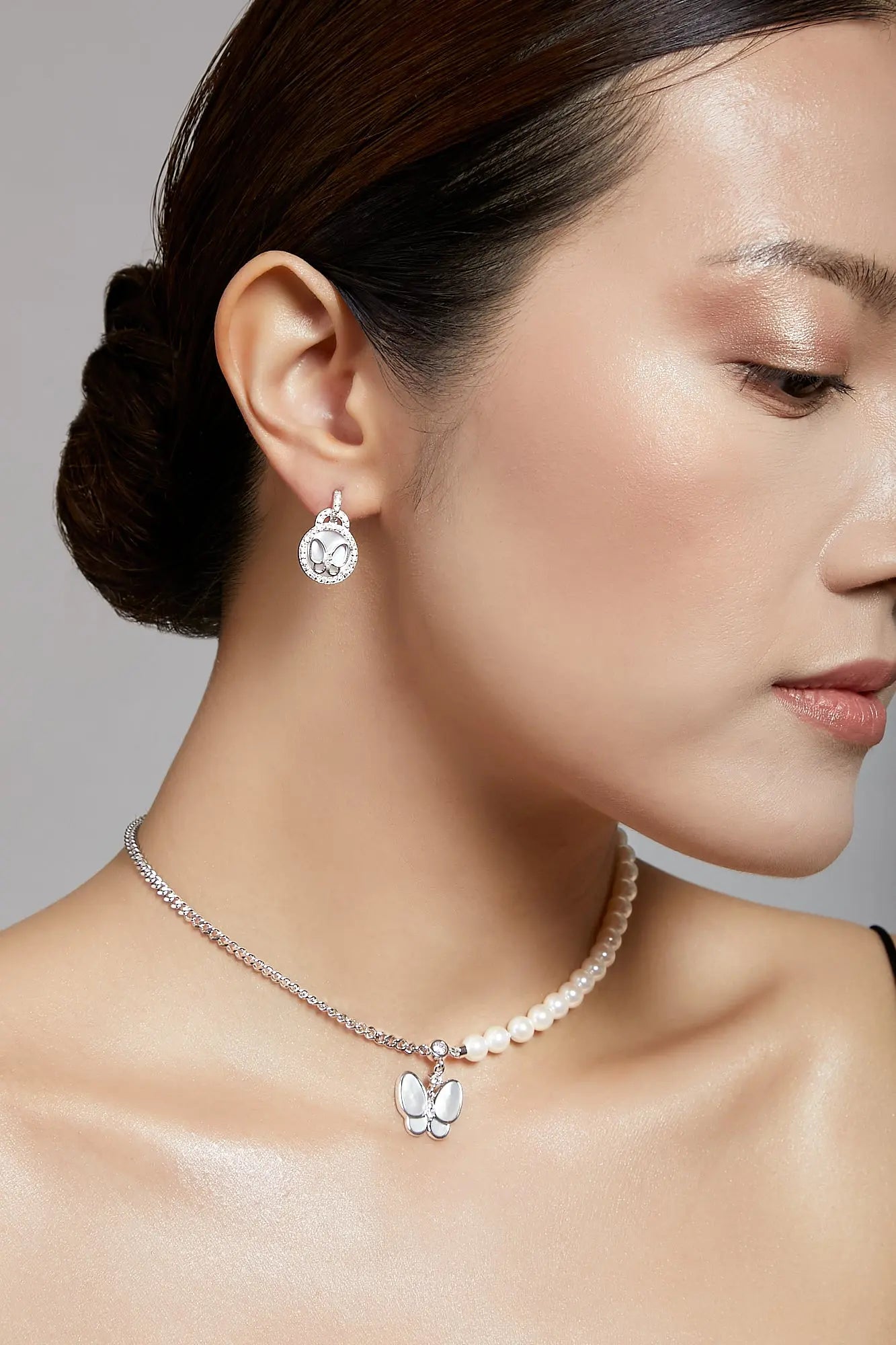 Butterfly Chain & Pearl Silver Choker Dryden Jewelry